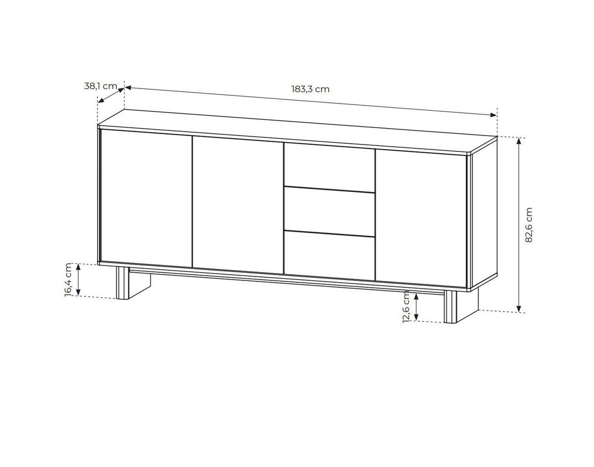 SIDEBOARD VIRONE (Geölte Eiche, 3 Türen, 3 Schubladen, Vollauszug, Push-to-Open) - Eichefarben, Holz/Holzwerkstoff (183/83/38cm) - Ravio