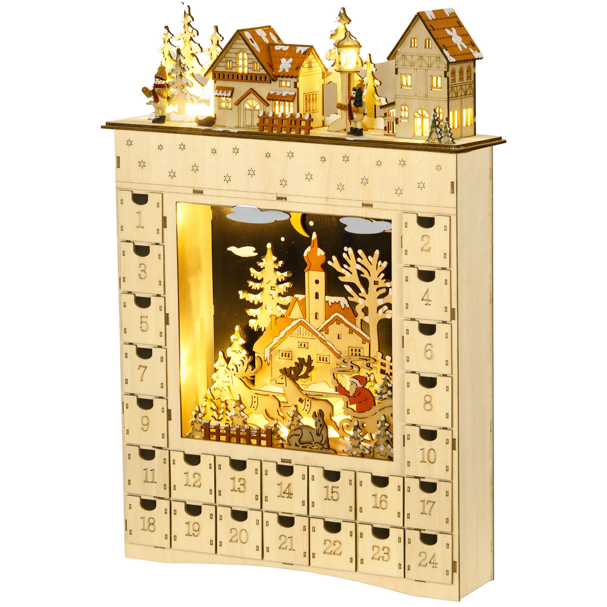 ADVENTSKALENDER zum Befüllen 24 Schubladen Fächer Weihnachtskalender DIY - Naturfarben, Holzwerkstoff (9/52/36cm) - HOMCOM