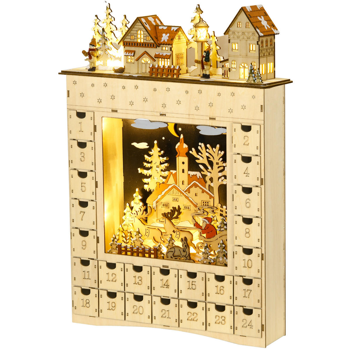 ADVENTSKALENDER zum Befüllen 24 Schubladen Fächer Weihnachtskalender DIY - Naturfarben, Holzwerkstoff (9/52/36cm) - HOMCOM
