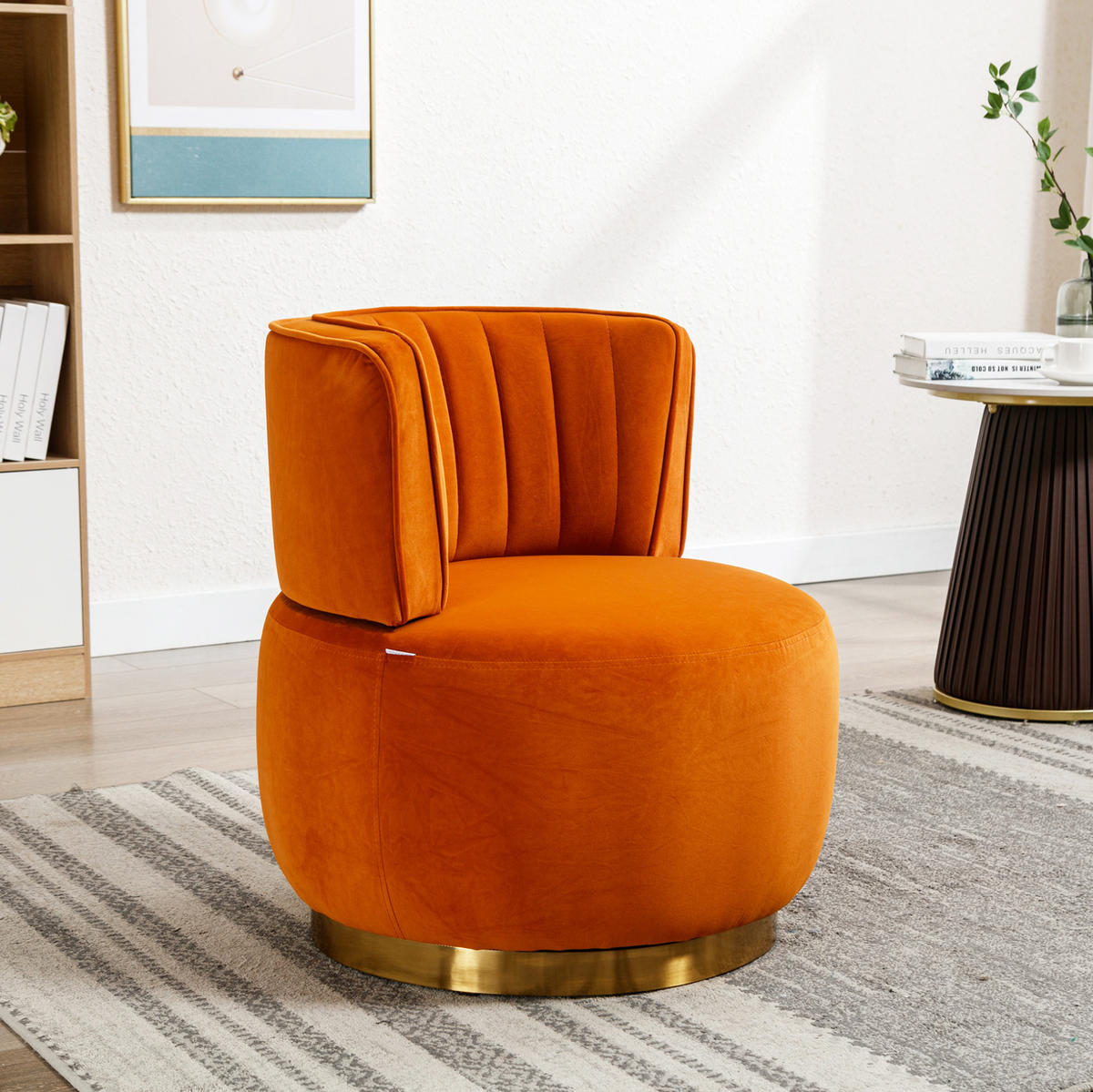 STUHL, Samt, 360° drehbar, 62,5/62/69,5 cm, Orange - Orange, Textil (62/69.5/62.5cm) - Redom