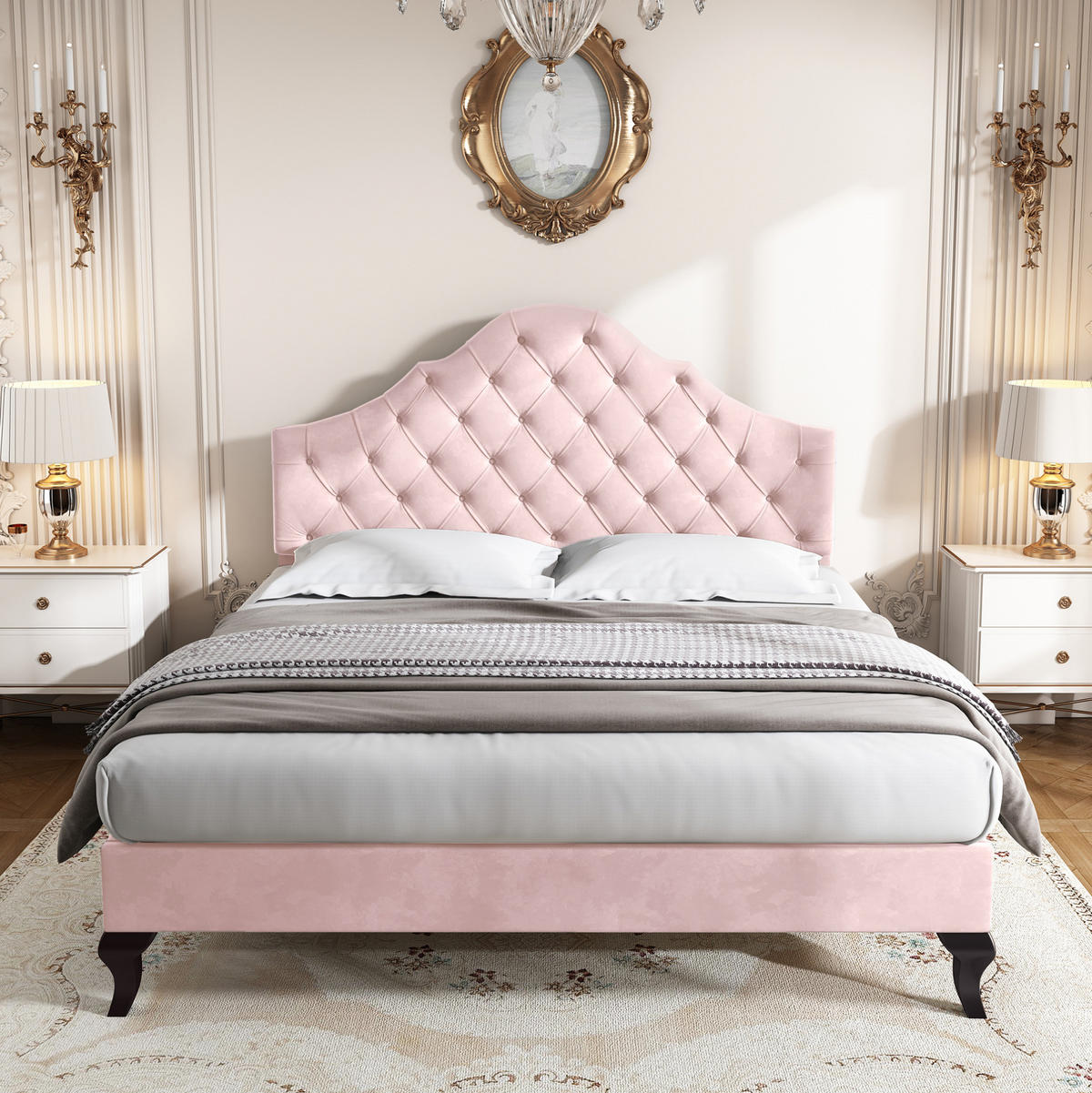 BETT mit verstellbarem Kopfteil und Lattenrost 140x200 cm Samt Rosa - Pink, Metall (140/200cm) - Beauniv