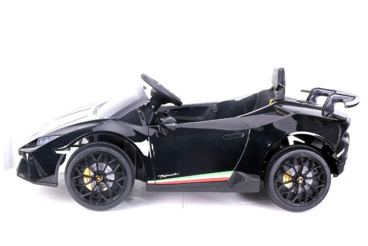 KINDER ELEKTROAUTO Lamborghini Huracan schwarz EVA-Reifen, Kunstledersitz, lizenziert, Fernbedienung, Bluetooth - Schwarz, Kunststoff (117/64/47cm) - Es-Toys