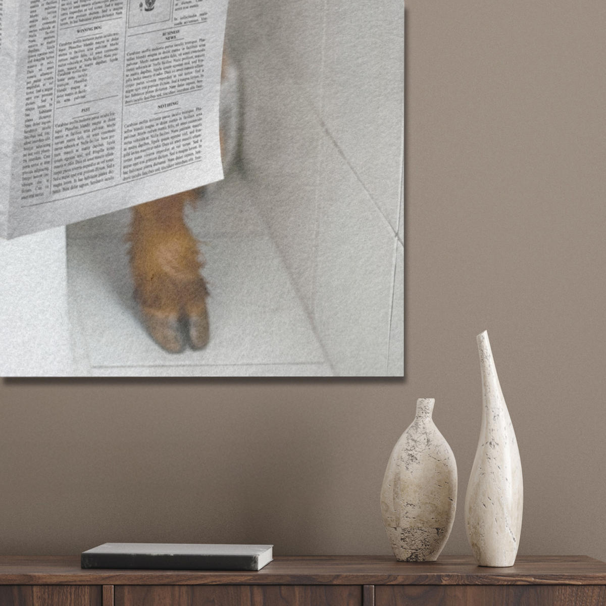 AKUSTIKPANEEL Schottisches Hochlandrind - Tier - Zeitung - Toilette 70x100 cm - Kastanienfarben, Textil (70/0.9/100cm) - MuchoWow
