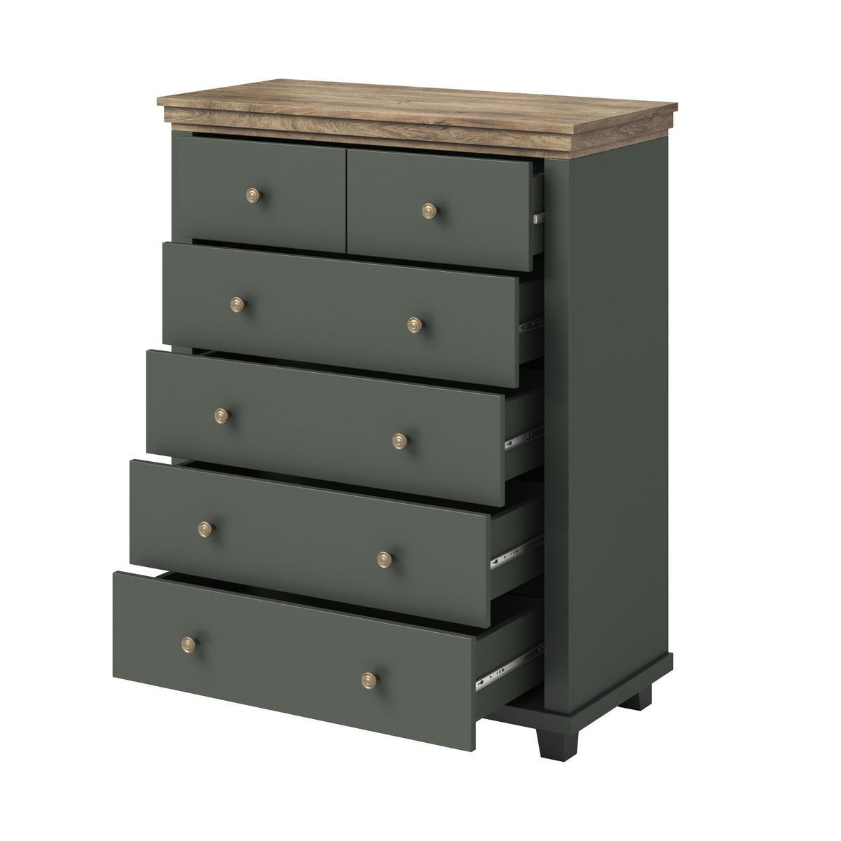 KOMMODE EVOLETTA 90/113/42 cm mit 6 Schubladen Grün - Grün, Holzwerkstoff (90/113/42cm) - MASSENO