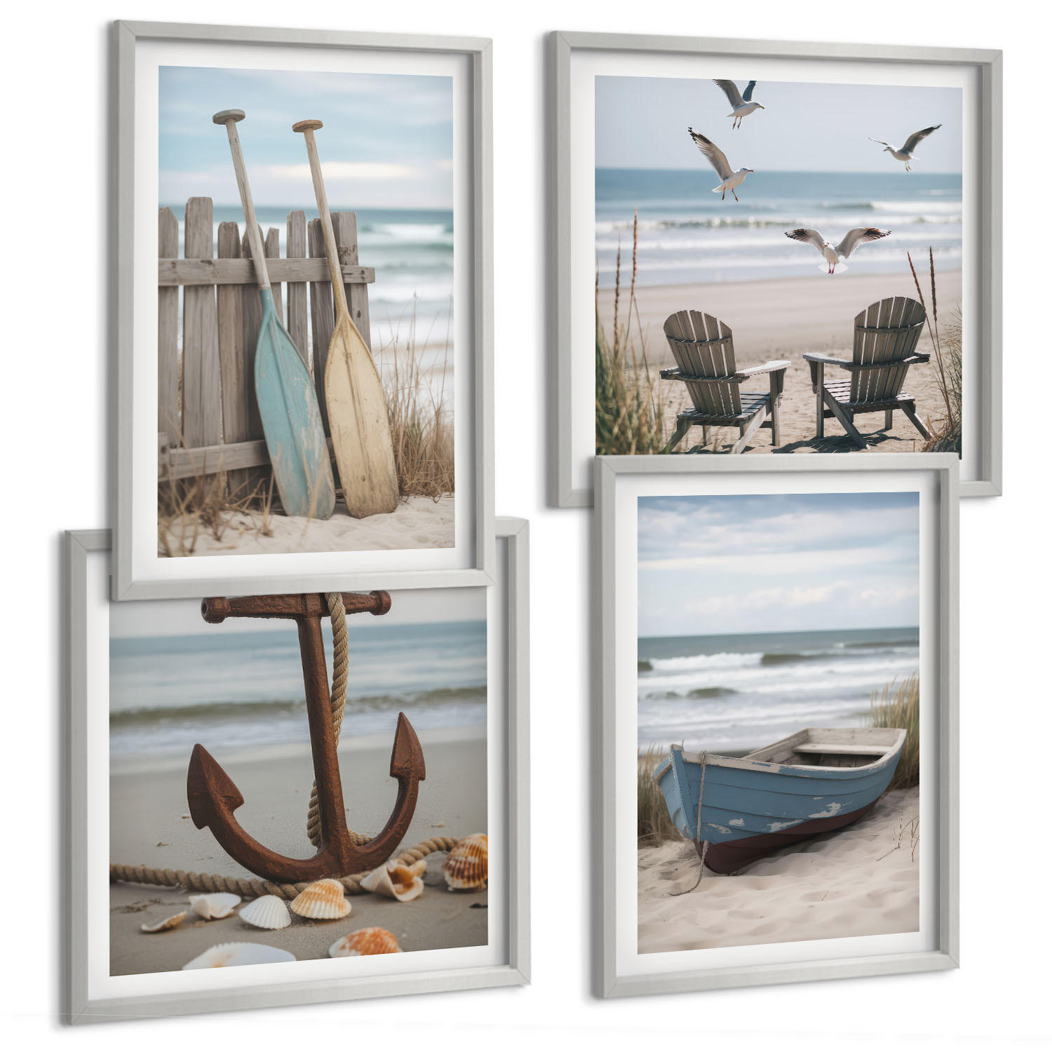 BILDER SET 4er Set - 50x50 cm & 40x60 cm Silberner Rahmen - Sommerstrände, Meereslandschaft - Silberfarben, Kunststoff (50/50cm) - TULUP