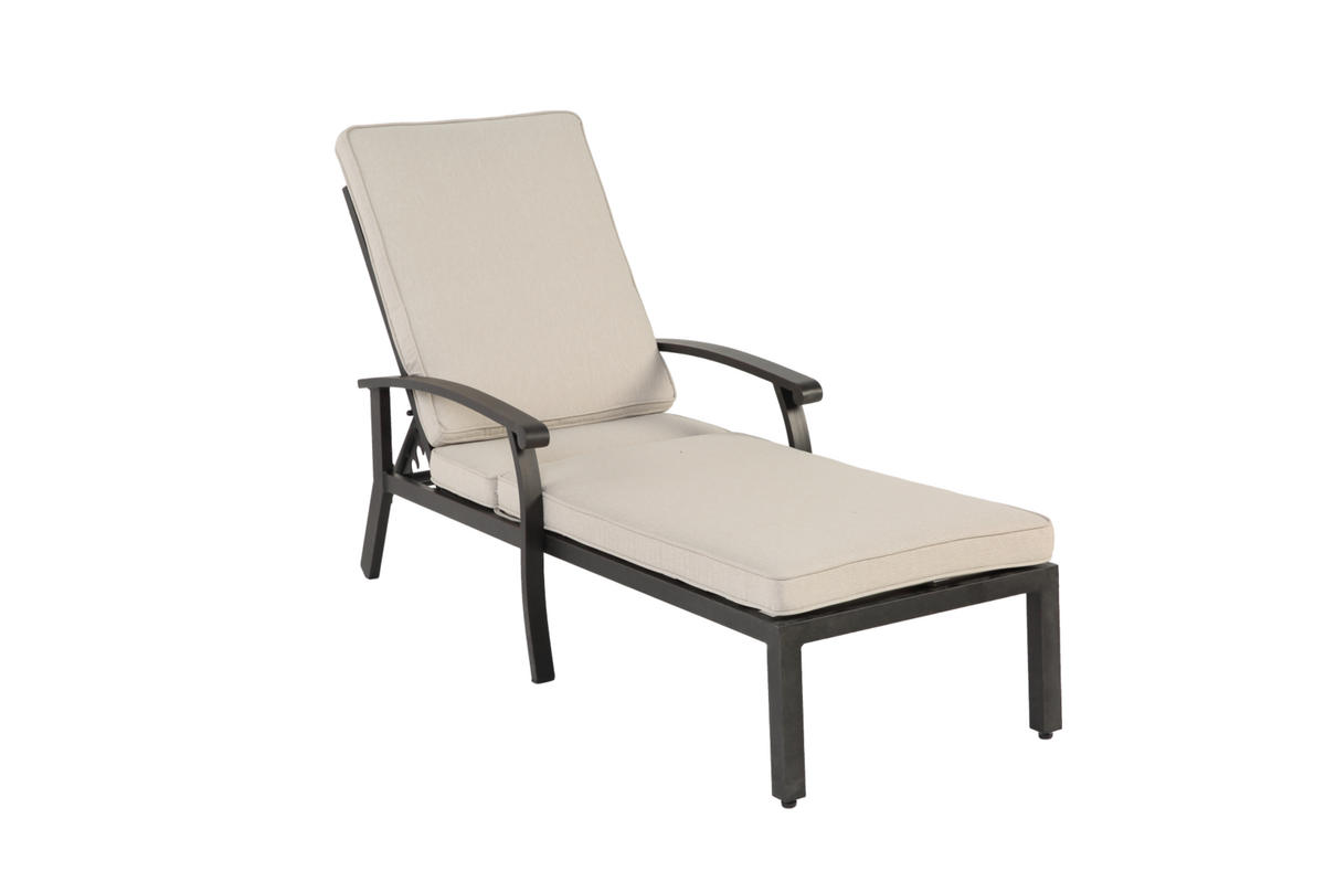 GARTENLIEGE aus Aluminium 204x58x100/30 cm Beige mit 5-fach verstellbarer Rückenlehne und Baumwollkissen - Beige, Metall (58/100/204cm) - Modfu