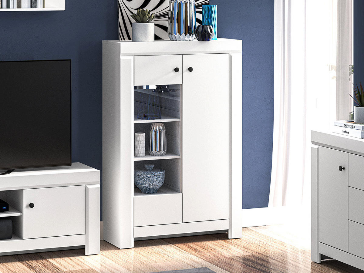 VITRINE – 92 cm – Lahti – Weiß - Weiß, Holzwerkstoff (92/140/42cm) - hi-markt
