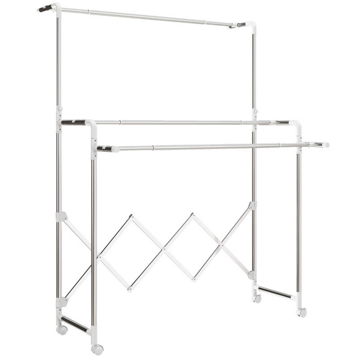 SUŠÁK na prádlo 50/6/150 cm stříbrný z nerezové oceli s kolečky a výsuvnými tyčemi - stříbrná, kov (150/197/103cm) - OKWISH