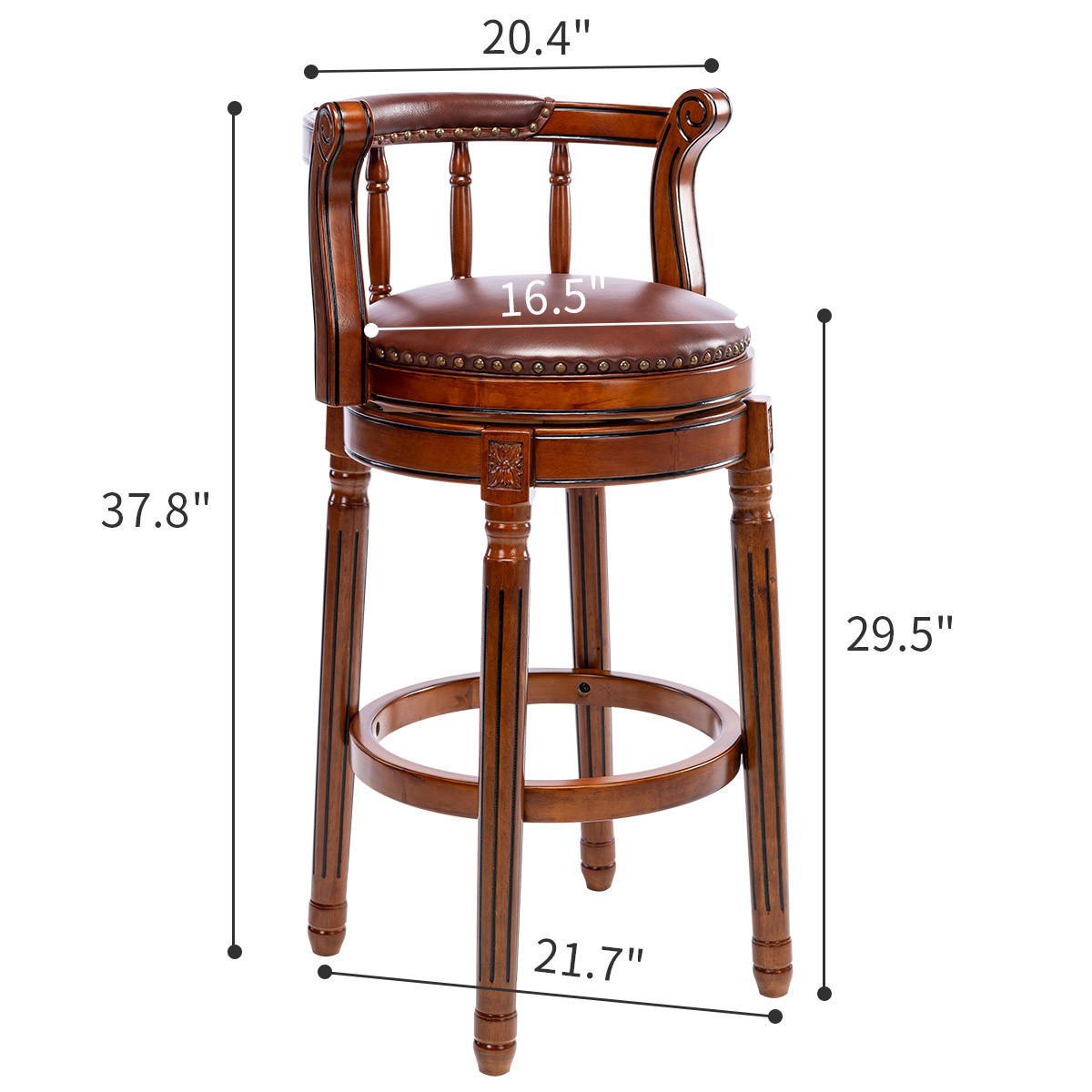 BARHOCKER 1er-Set Braun mit Echtleder und Rückenlehne - Braun, Holz (54.8/96/54.8cm) - PANGIVO