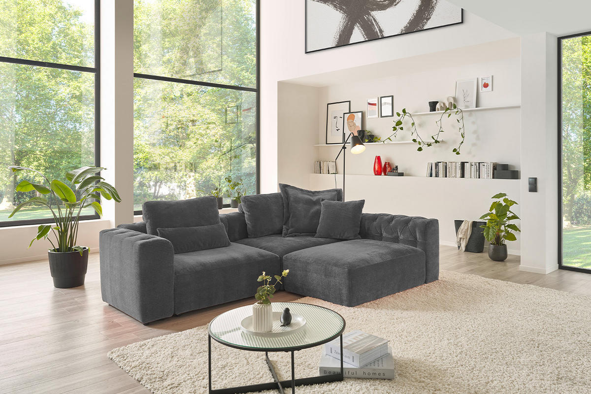 SOFA SITZELEMENT SEPHI Anthrazit Cord - Anthrazit/Schwarz, Kunststoff/Textil (107/39/107cm) - KAWOLA