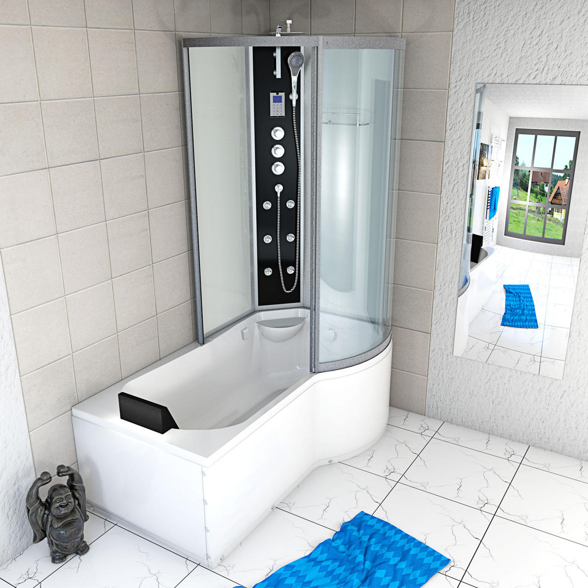 DUSCHKABINE mit Wanne K50-L03 Weiß 170x100 - Weiß, Glas/Kunststoff (170/98/225cm) - AcquaVapore by Sandra Jentho