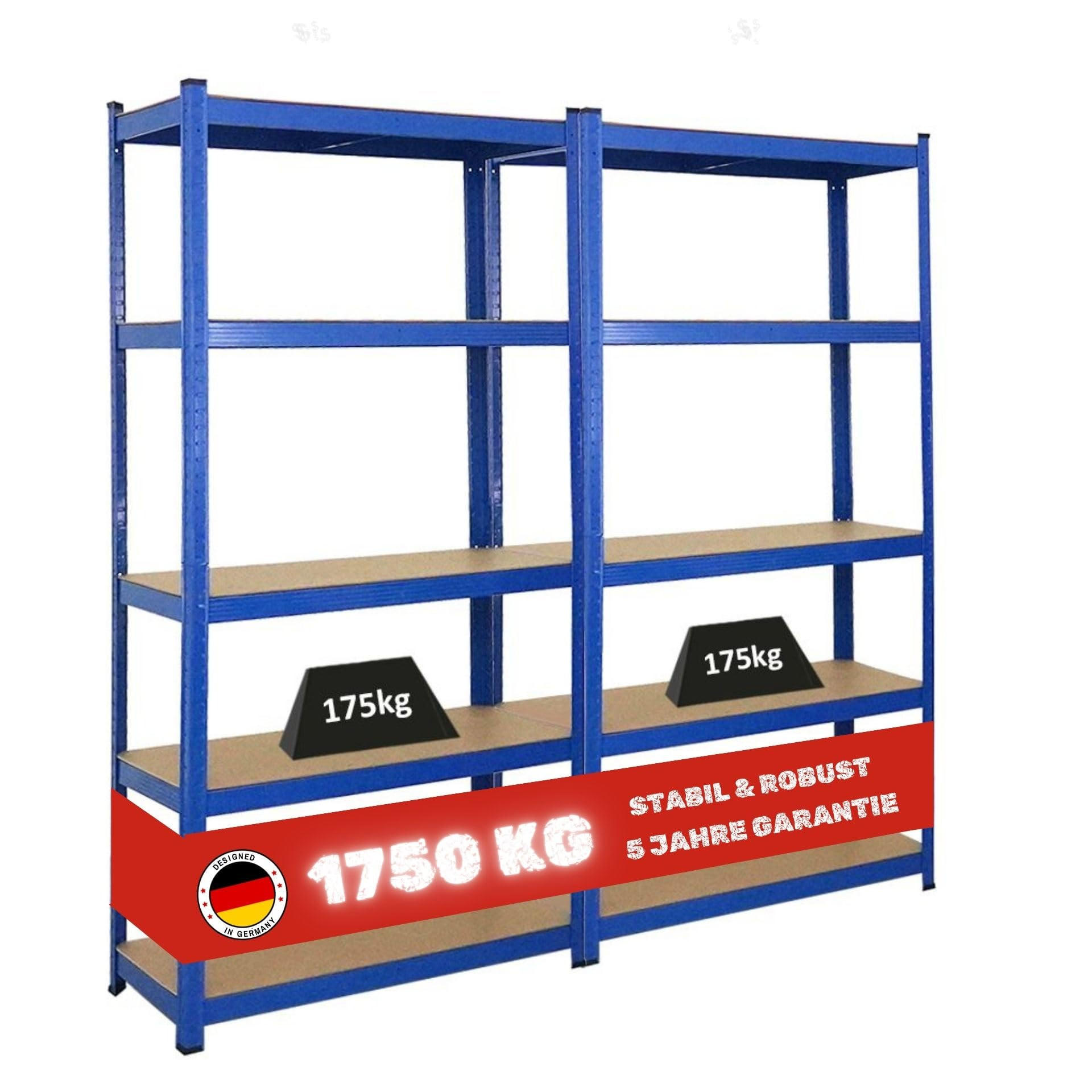 KELLERREGAL Gorilla 2er-Set mit 2x 180x90x40 cm Fachlast 175 kg Blau - Blau, Metall (90/180/40cm) - PROREGAL