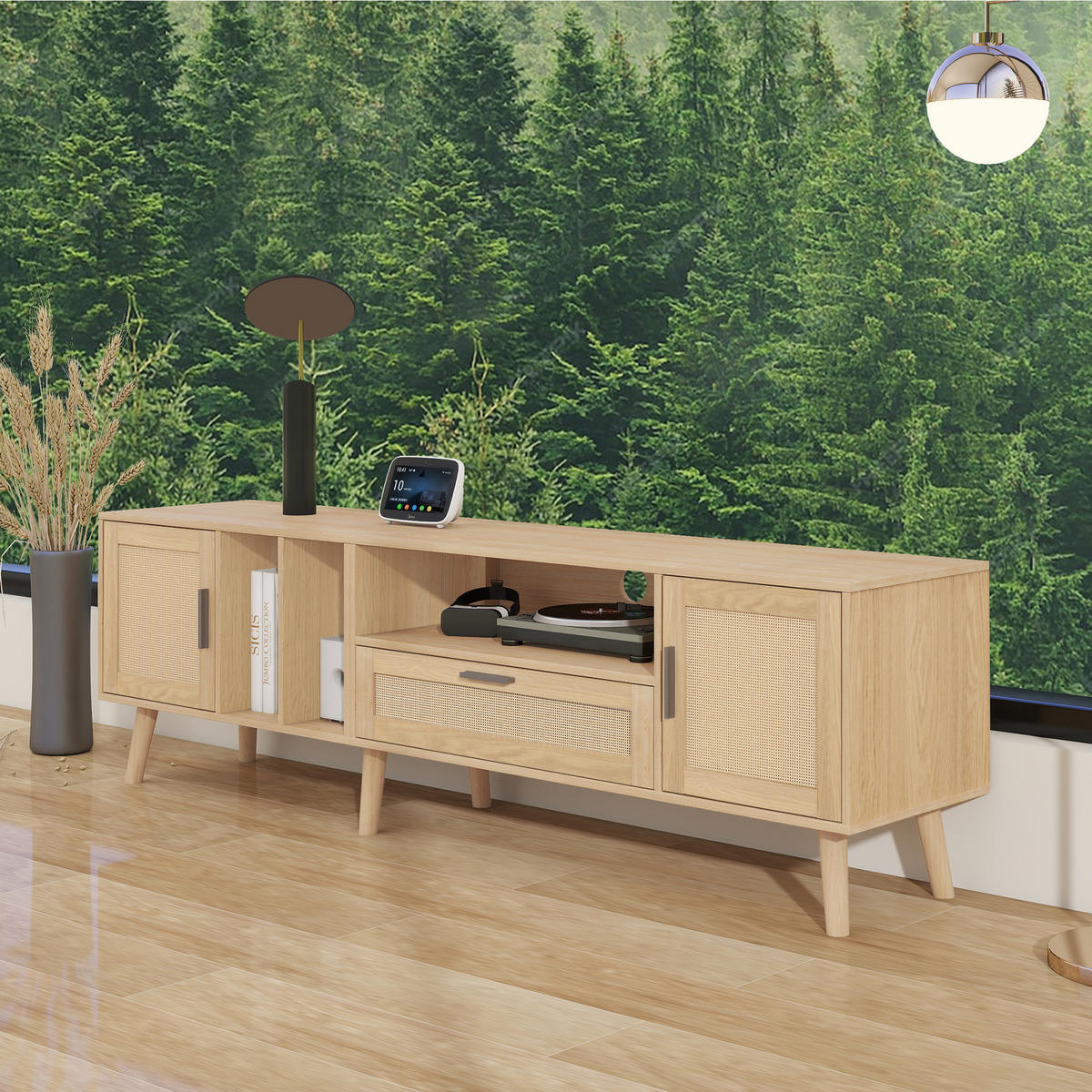 TV-ELEMENT180CM RattanDekoration 2Türen 1Schublade für 80ZollFernseher - Naturfarben, Holz (40/16/92cm) - Raelunyi