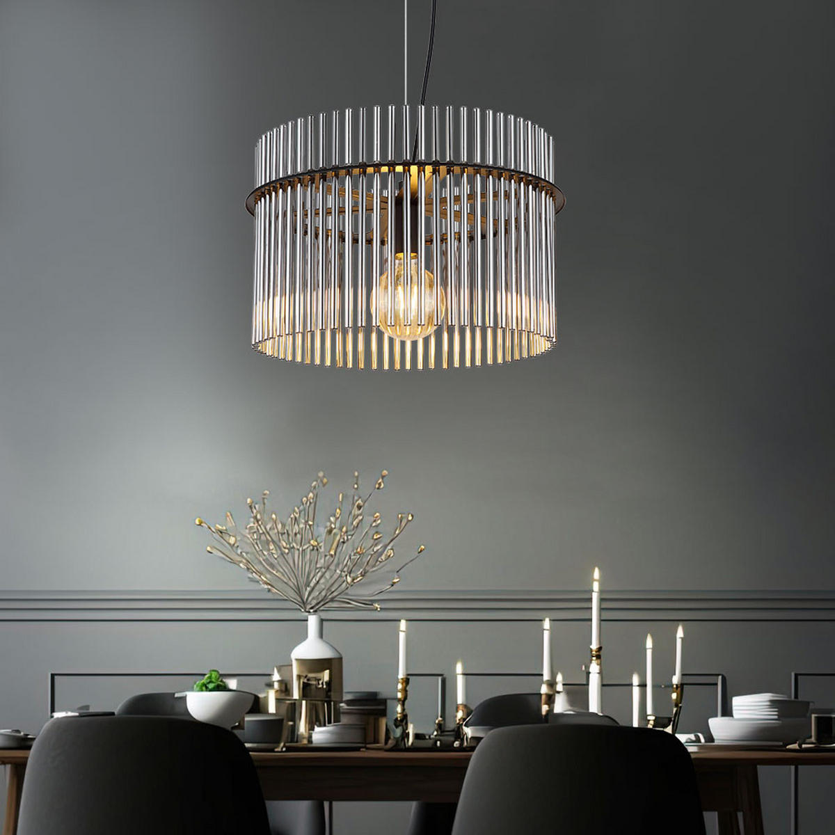 LED HÄNGELEUCHTE Metall Schwarz - Grau, Glas (40/40/150cm) - Globo Lighting