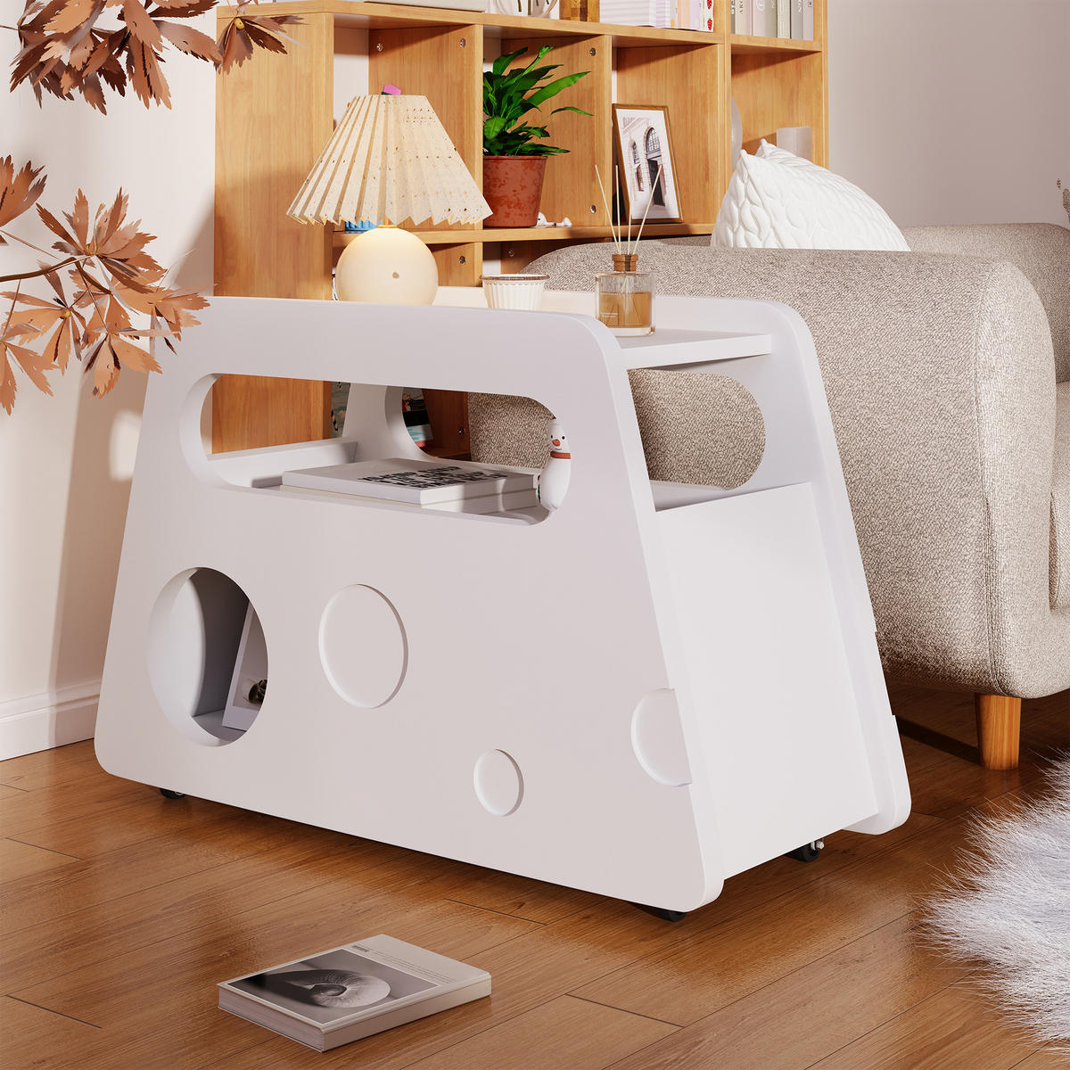 BEISTELLTISCH 81/33/51,5 cm Weiß aus MDF und Spanplatte mit Rollen - Weiß, Holzwerkstoff (81/33/51.5cm) - OKWISH