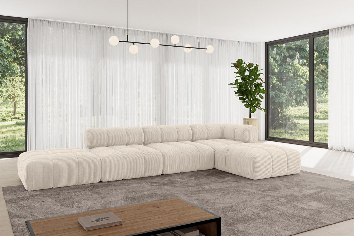ECKSOFA modulares Sofa Kerru-L2 - 380x190x70 cm Beige Cord - Beige, Holzwerkstoff/Textil (380/190cm) - ALTDECOR
