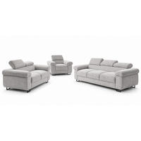 GUSTAW Sitzgarnitur 3+2+1, Schlafsofa 3-Sitzer, Cordbezug Grau - Grau, Textil (225/92/101cm) - KS Home Concept