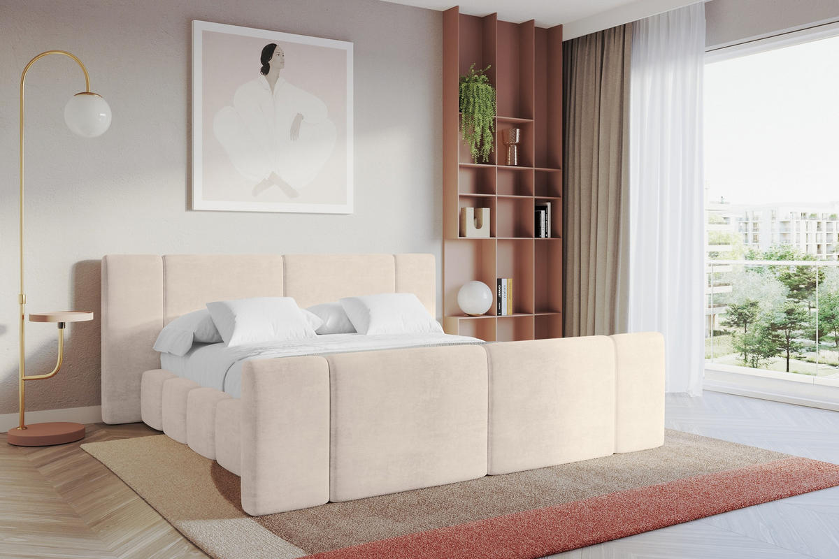 POLSTERBETT mit Bettkasten, Fußteil und Lattenrost, Bett mit Matratze H3/H4 - NILO-Z 180x200 Beige - Beige, Holzwerkstoff/Textil (180/200cm) - ALTDECOR