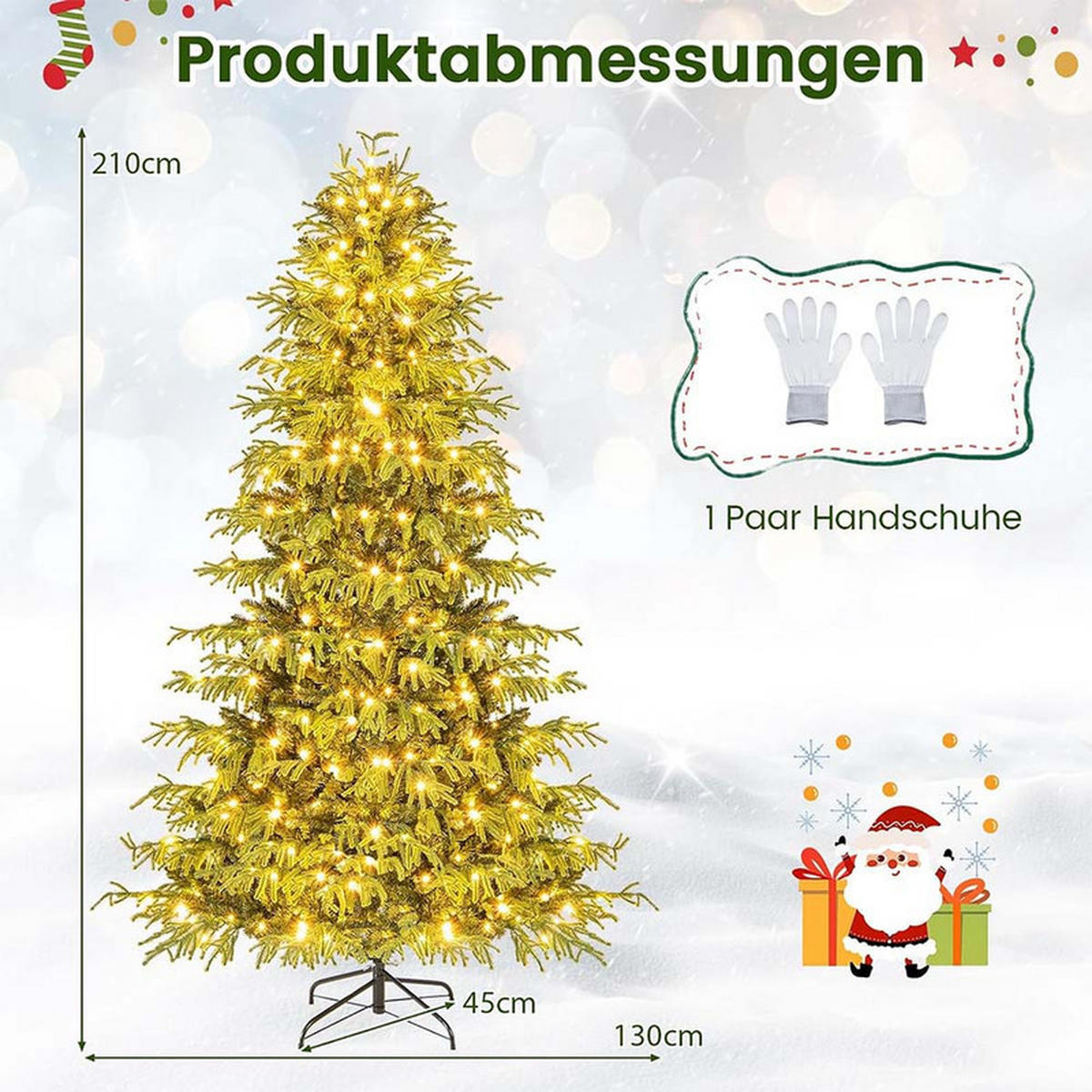 WEIHNACHTSBAUM mit 370 warmweißen LEDs 210cm Grün - Grün, Metall (210cm) - COSTWAY