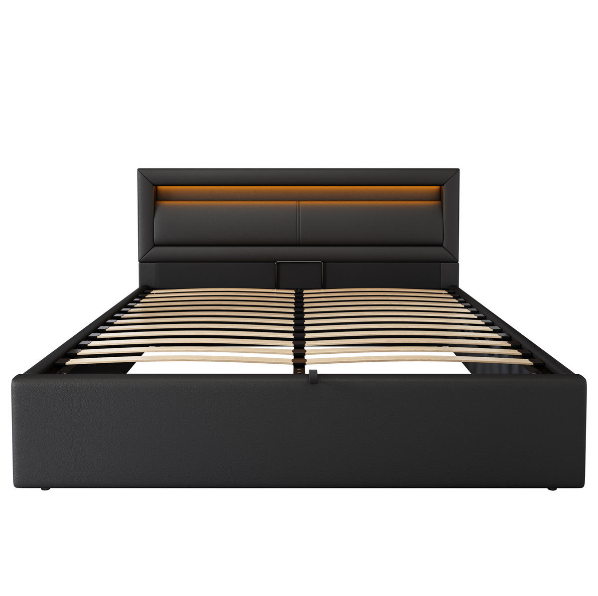 POLSTERBETT 140/190 cm Schwarz aus PU mit LED-Beleuchtung - Schwarz, Kunststoff (140/190cm) - OKMYHOME