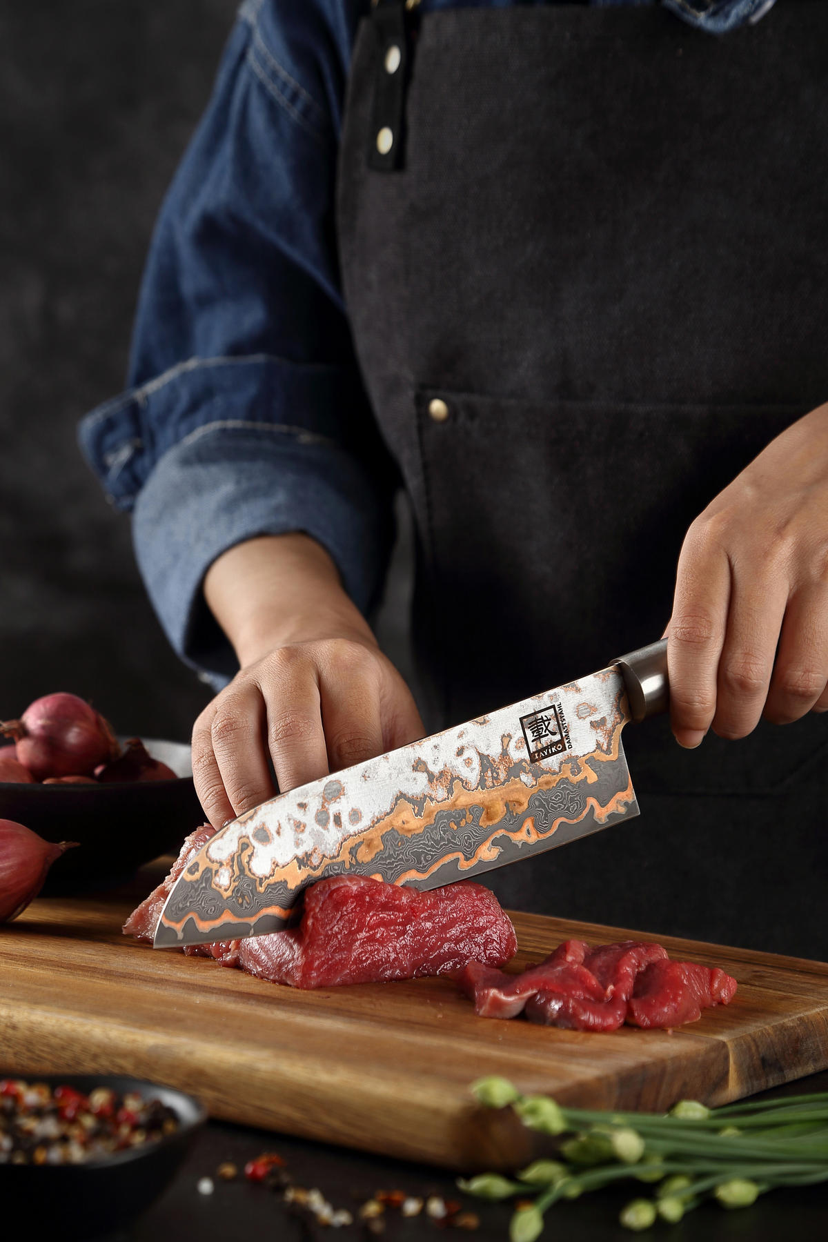 SANTOKU-MESSER MysticMagma Damast - Braun, Holz/Metall (31cm) - Zayiko