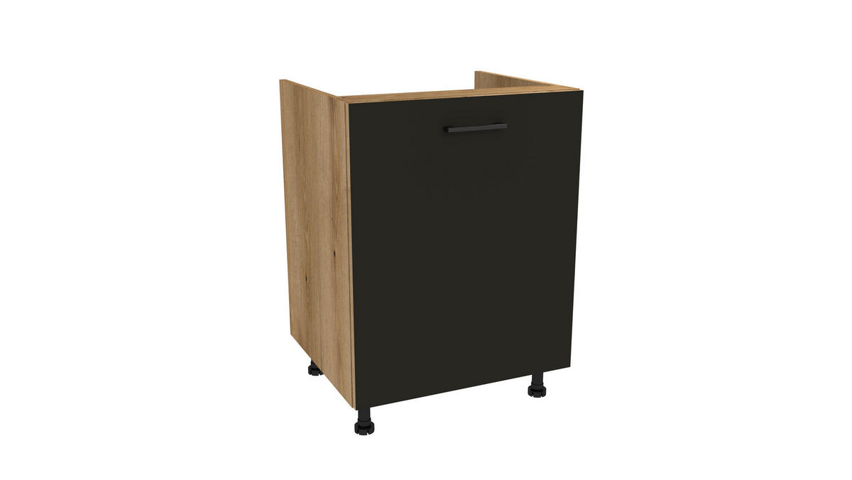 WINKELKÜCHE 240x180 cm mit Arbeitsplatte - SIMPLY Z8 - in Schwarz Matt / Rille / Eiche - Eichefarben/Schwarz, Holz/Holzwerkstoff (420/212/53cm)