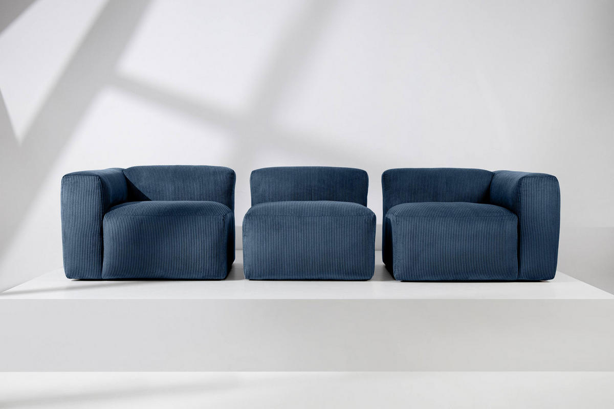 3-SITZER-MODULSOFA BUFFO mit extrem weicher und bequemer Sitzfläche, Kordstoff, marineblau - Blau/Grün, Textil (290/73/96cm) - KONSIMO®