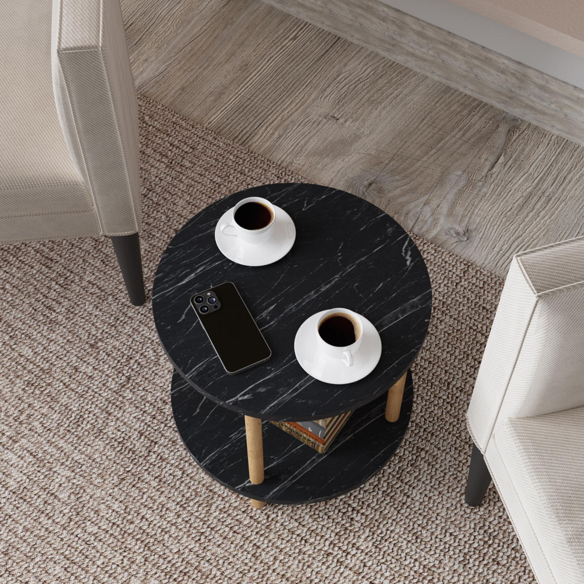 BEISTELLTISCH Ves - Schwarz, Holzwerkstoff (42/42/49cm) - [en.casa]
