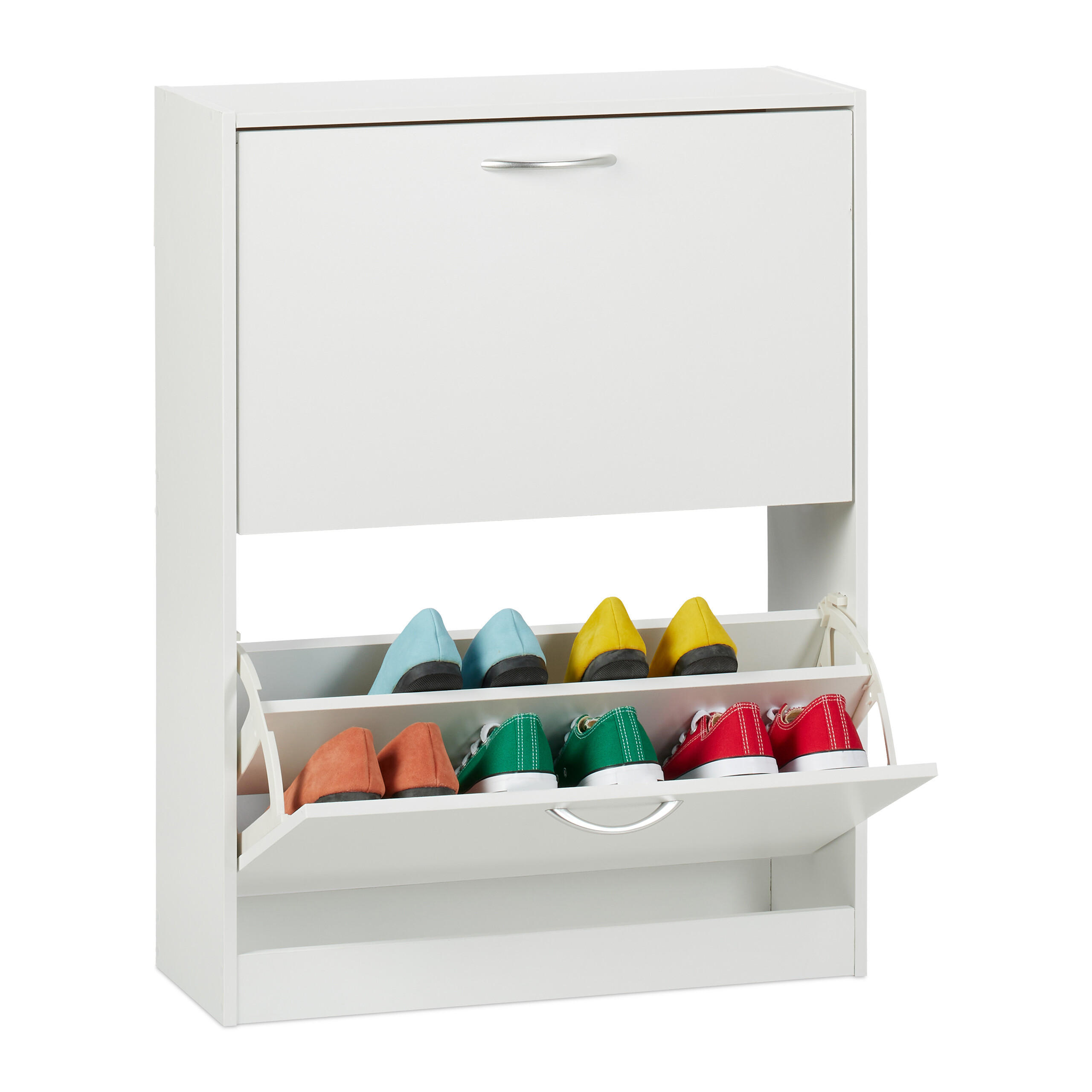 SCHUHSCHRANK - Silberfarben/Weiß, Holzwerkstoff/Kunststoff (60/80/24cm) - Relaxdays