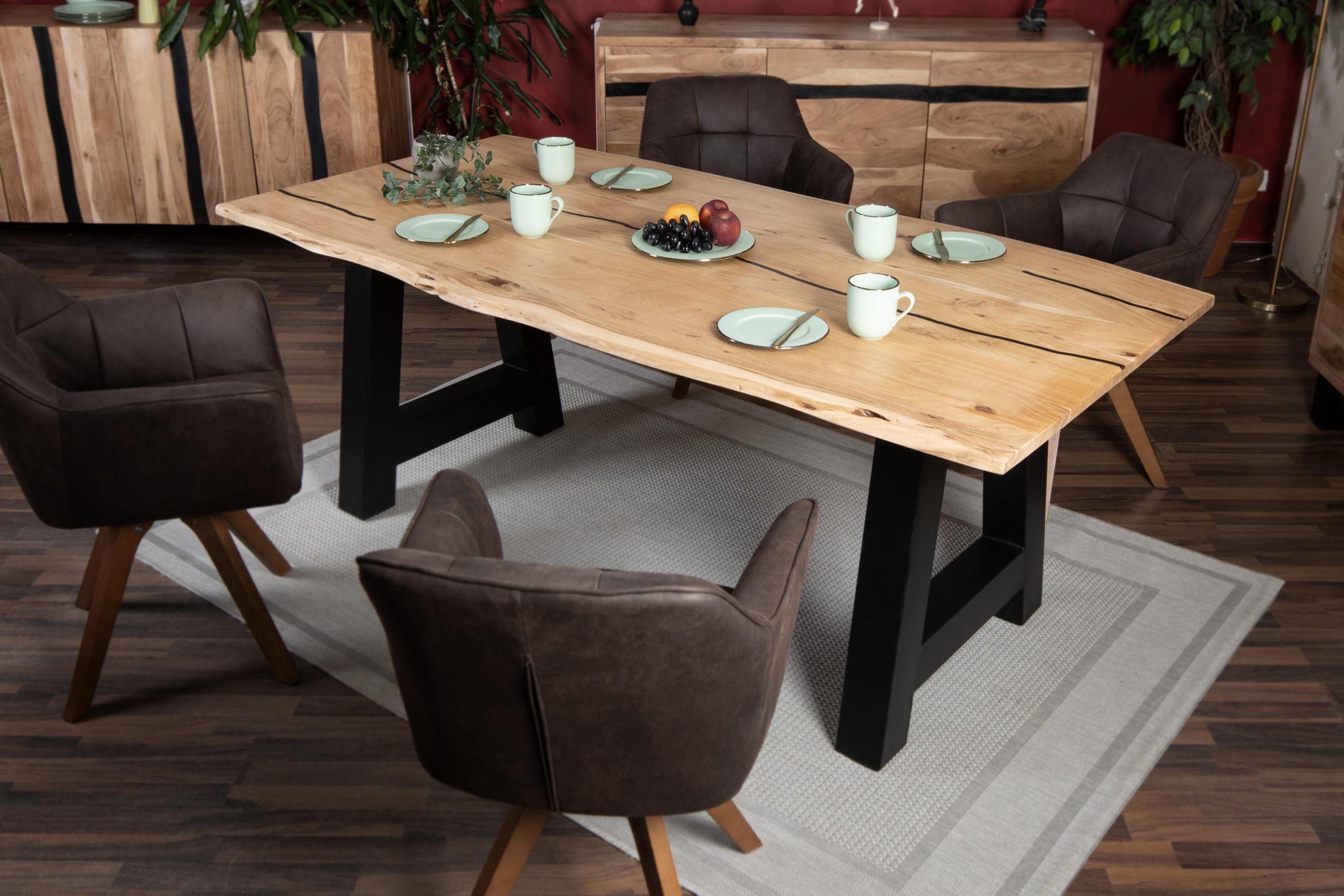 ESSTISCH POLLY - Beige/Schwarz, Holz/Metall (90/180/77cm) - SAM
