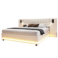 POLSTERBETT 180/200 cm Beige aus Leinen mit LED-Leiste, Spot und USB - Beige, Textil (180/200cm) - Flora Grace