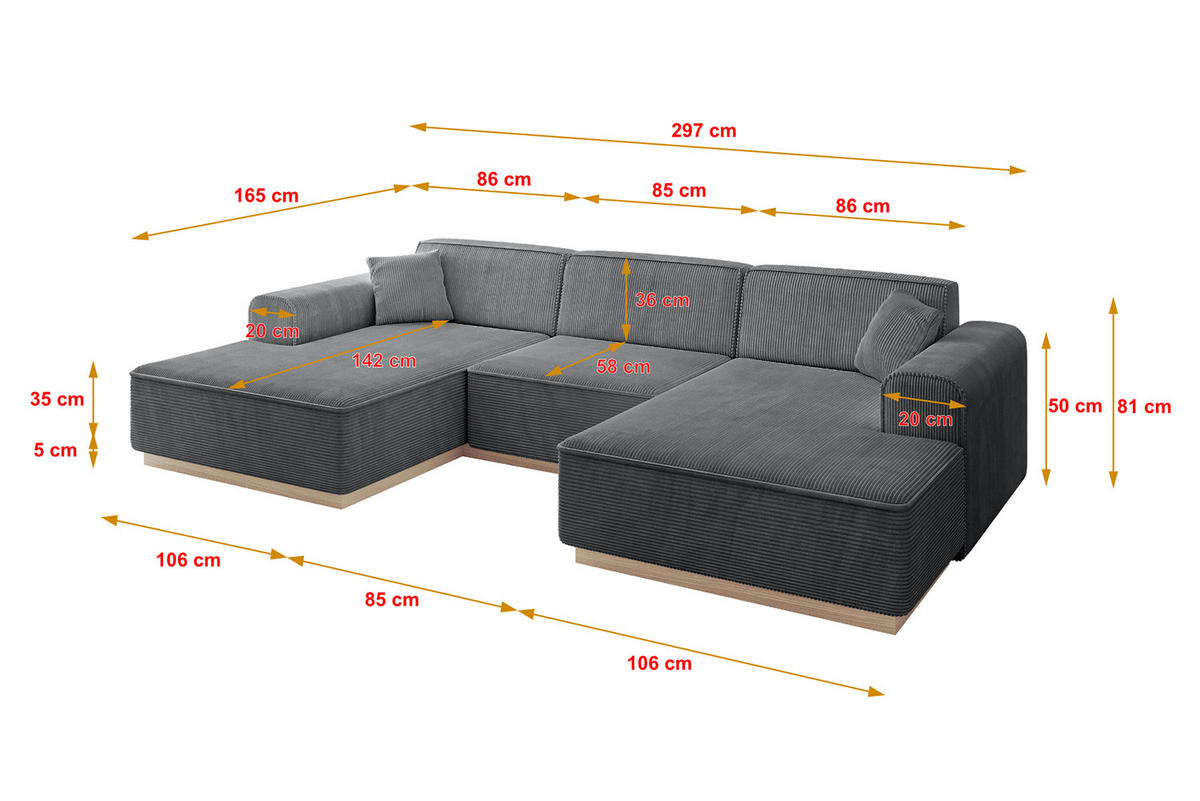 WOHNLANDSCHAFT IREA-U1 - 303x171x83 cm Duneklgrau - Dunkelgrau, Holzwerkstoff/Textil (303/83/171cm) - ALTDECOR