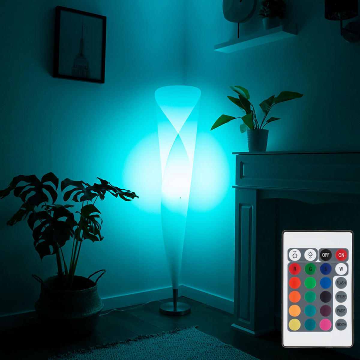 LED STEHLEUCHTE Weißer Lampenschirm - Weiß, Metall (30/30/146cm) - Globo Lighting