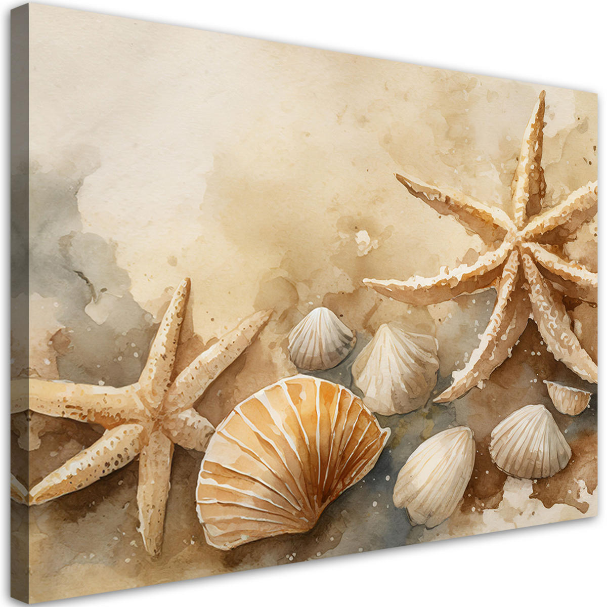 LEINWANDBILD Muscheln und Seesterne Acryl - Beige, Textil (100/70cm) - Feeby