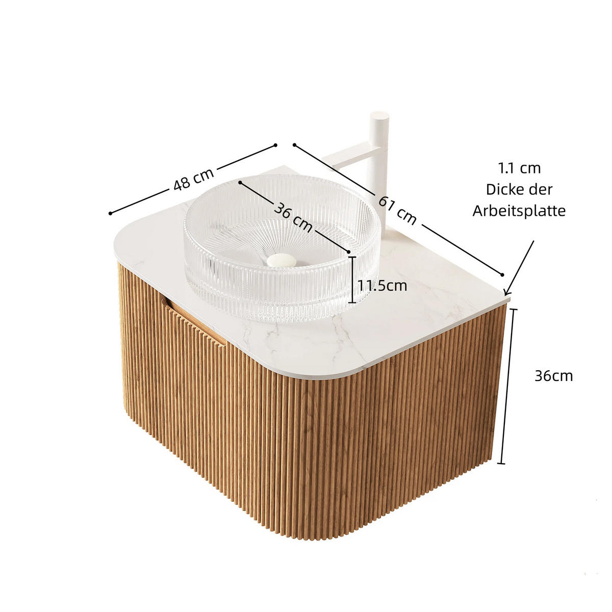 WASCHTISCH Holzfarben/Transparent/Weiß 61/48/48.6 cm - Naturfarben, Holz (61/48.6/48cm) - PANGIVO
