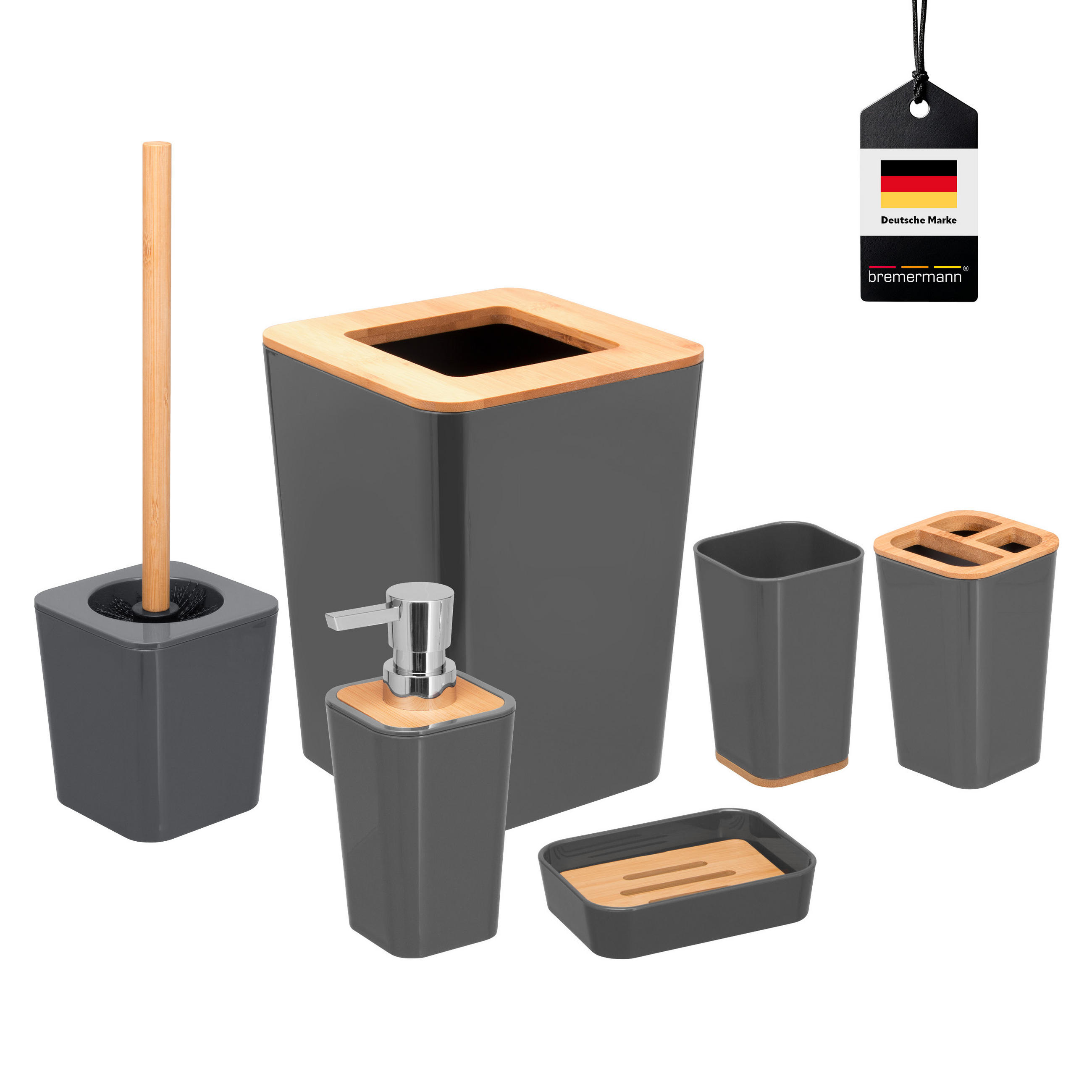 BADEZIMMER-SET CALVI, grau - Grau, Kunststoff (18/25/18cm) - bremermann