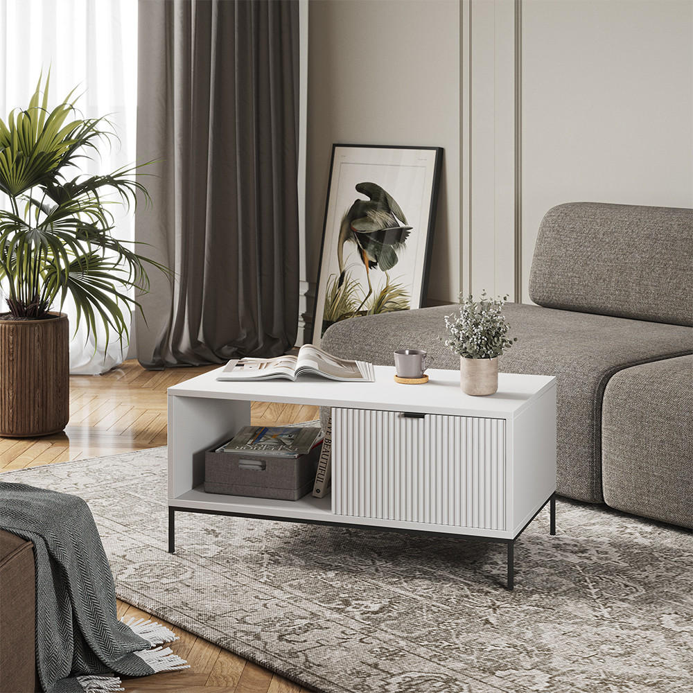 COUCHTISCH Eliza Weiß 90 x 50 cm mit einer Schublade - Weiß, Holzwerkstoff (50/90/45cm) - Vicco