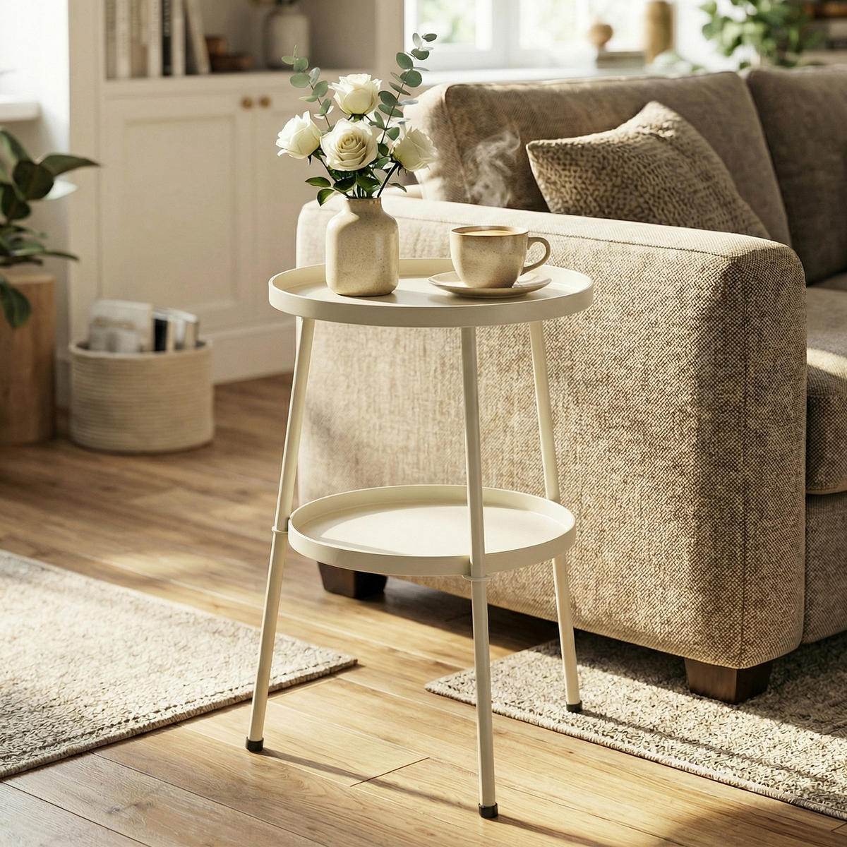 OUTDOOR-BEISTELLTISCH Metall Kunststoff Cremeweiß - Creme, Metall (36/36/53cm) - Outsunny