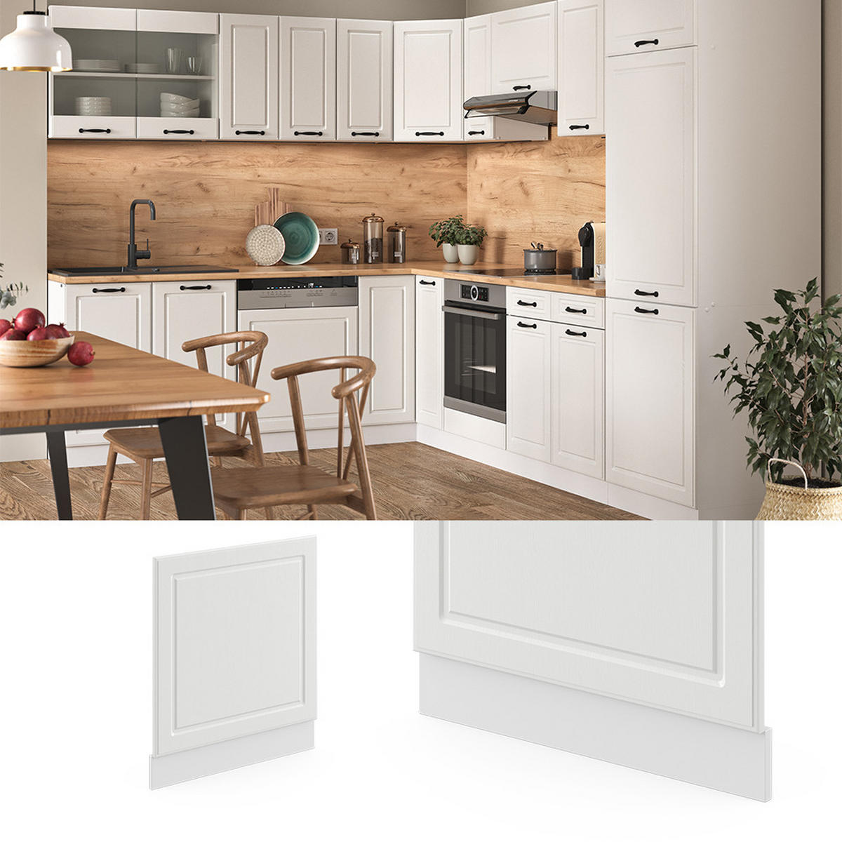 FRONTBLENDE R-Line Weiß Landhaus 60 cm, AP Anthrazit - Creme/Weiß, Holzwerkstoff (60/57.2/1.6cm) - Vicco