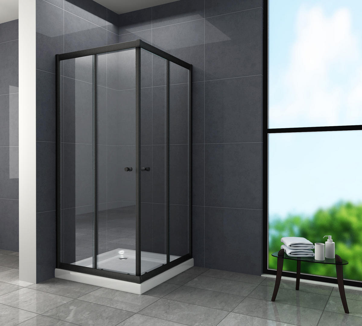 DUSCHKABINE JUNISO-Q Schwarz 80 x 80 x 190 cm 6 mm ESG - Schwarz, Glas (80/80/190cm) - Glasdeals