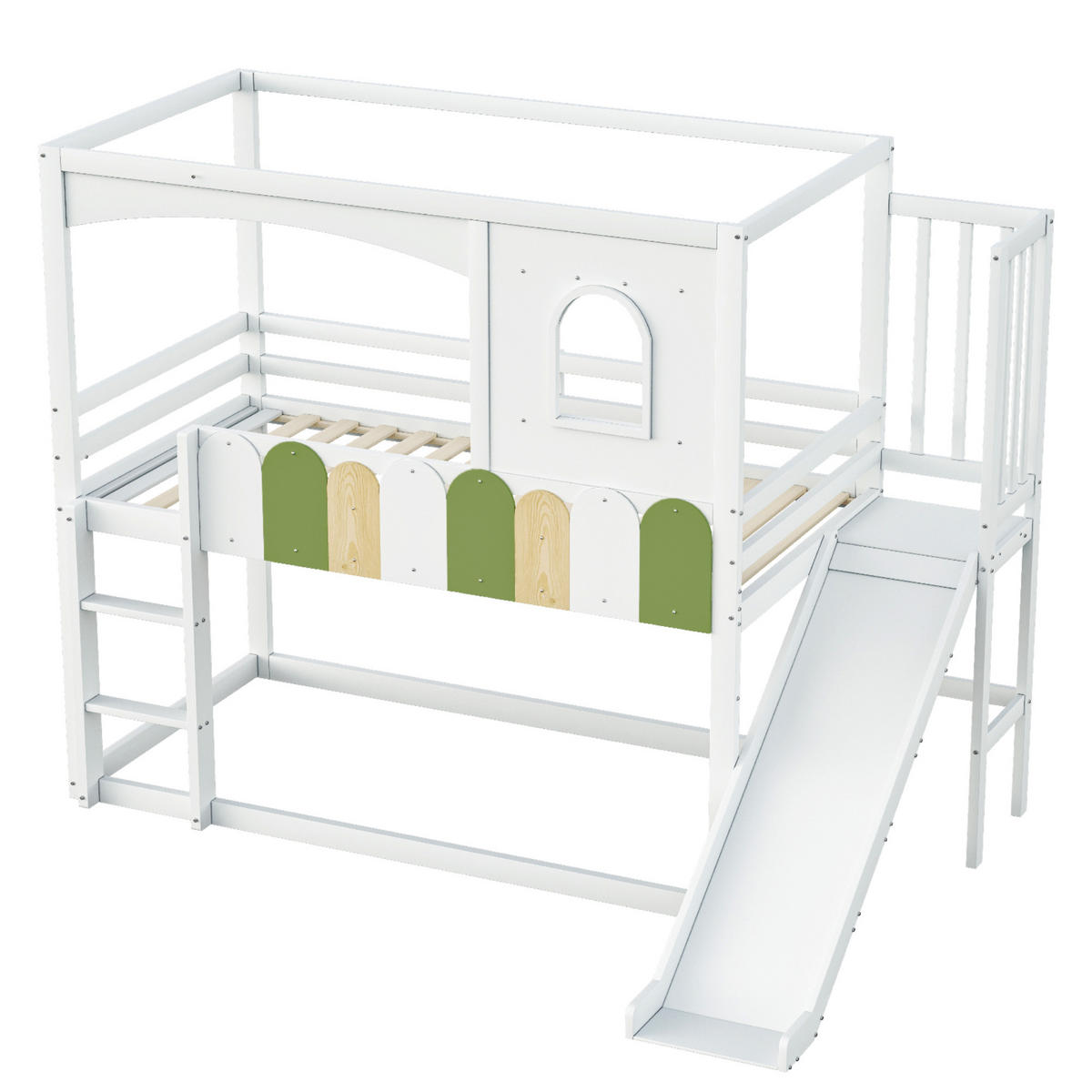 ETAGENBETT aus Holz 90x200 cm in Weiß mit Rutsche & Sicherheitsleiter - Weiß, Holz (90/200cm) - Modfu