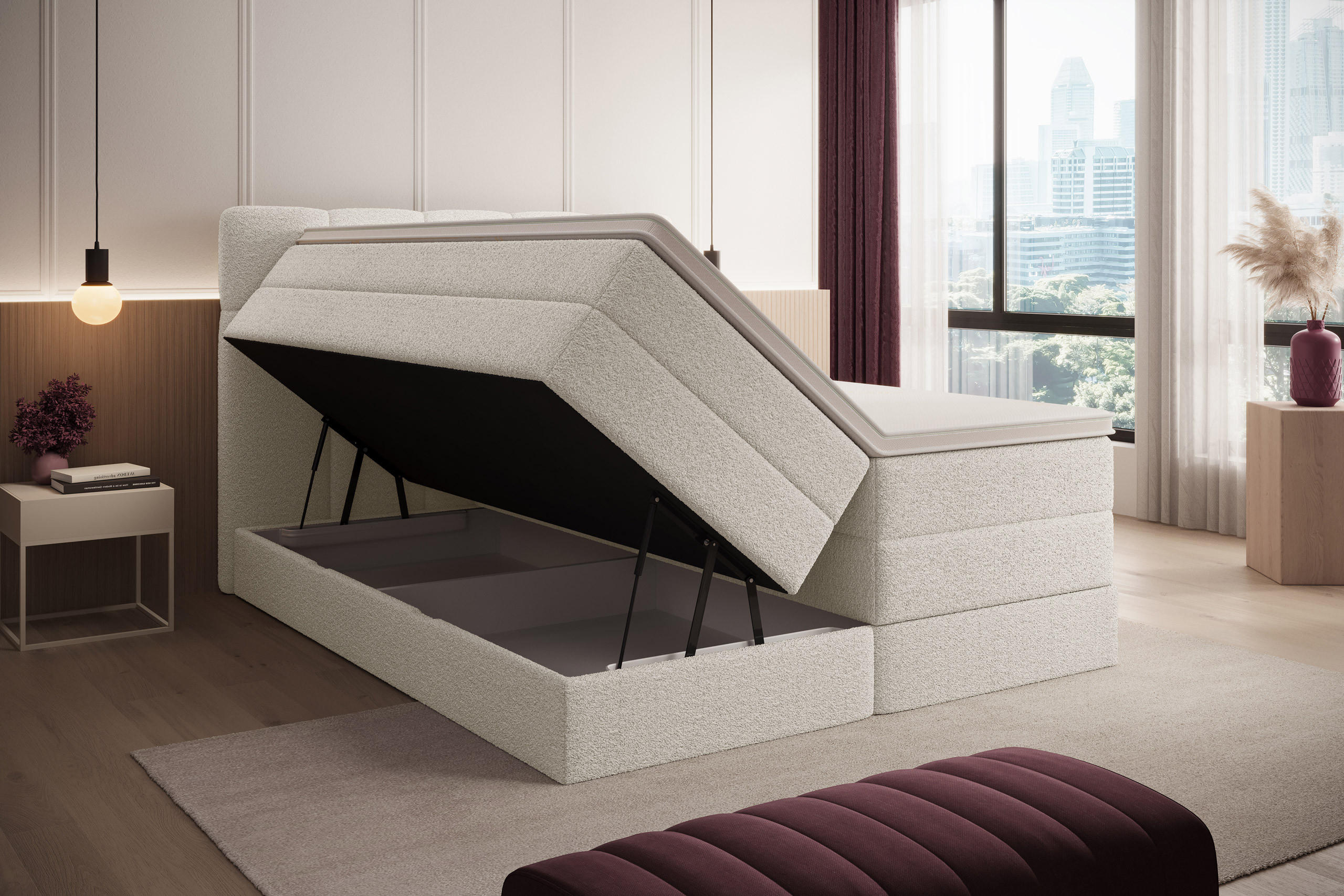 BOXSPRINGBETT Madison 1 creme 160/200 H3/H4 Boucle - Creme, Textil (160/200cm) - wonello