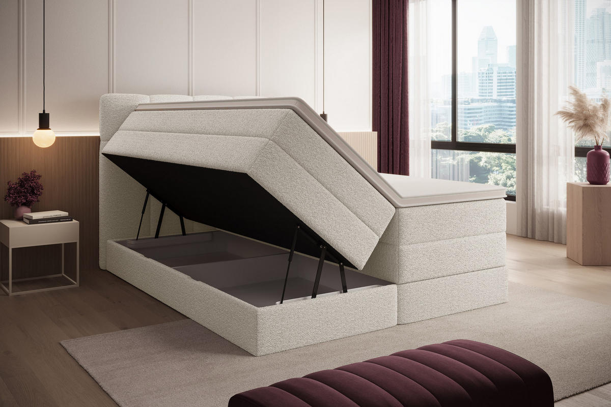 BOXSPRINGBETT Madison 1 creme 160/200 H3/H4 Boucle - Creme, Textil (160/200cm) - wonello