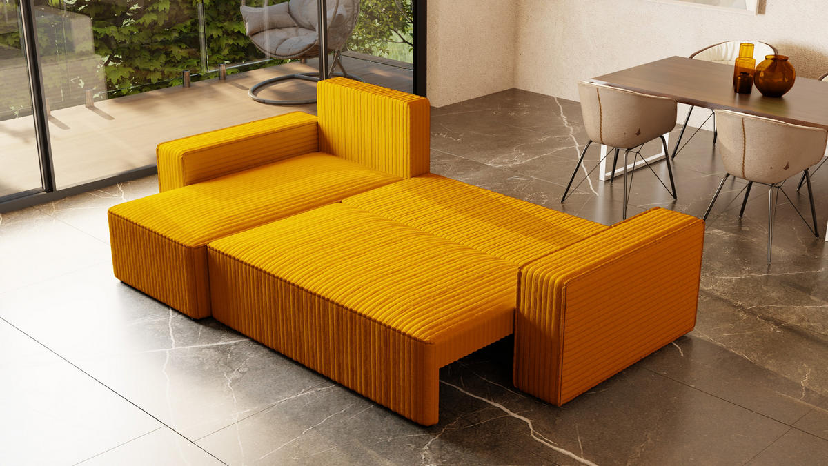 ECKSOFA Tobi mit Bettkasten und Schlaffunktion, L-Form/XL-Form, Cordstoff, Universal - Kupferfarben, Holzwerkstoff (246/145cm) - 4ALL HOME