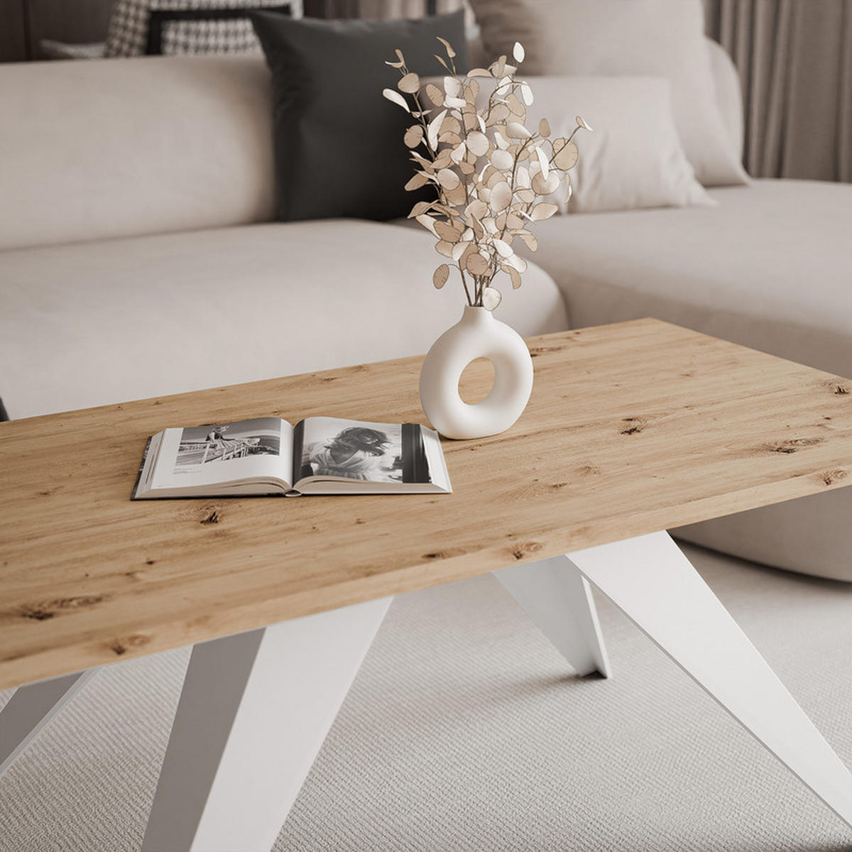 COUCHTISCH AIRA 120/60/48 cm Rechteckig, Weiß/Artisan-Eiche - Weiß/Eiche Artisan, Metall (60/120/48cm) - Idohome