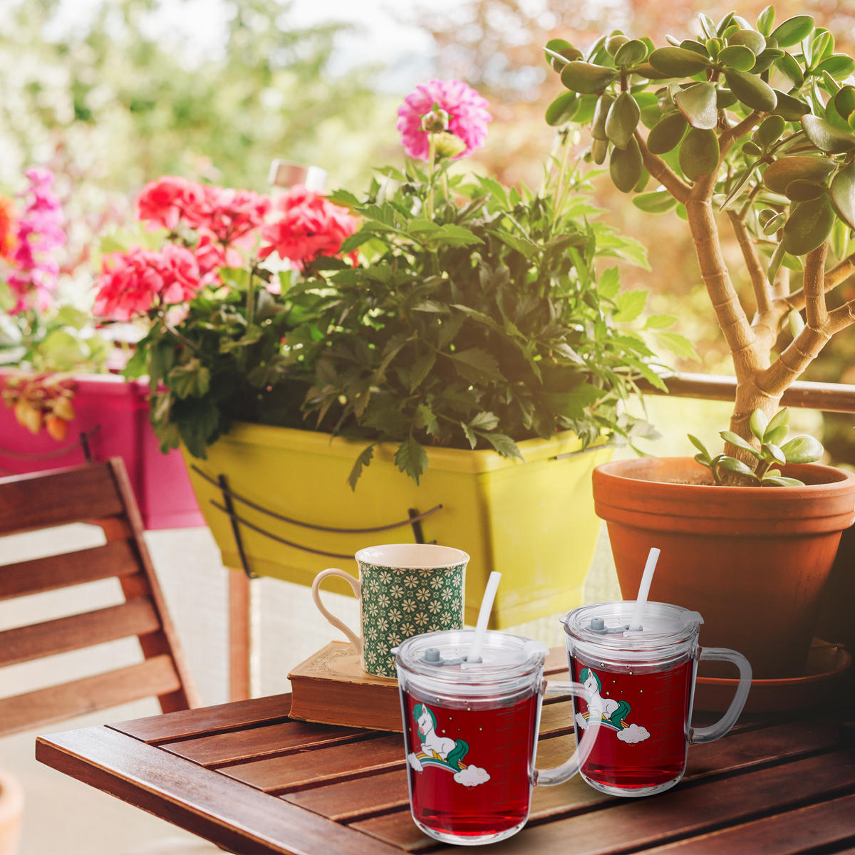 GLAS Transparent vit grön 2-pack för barn hästmotiv 400 ml - Transparent, Glas/Plast (0.4L) - Relaxdays