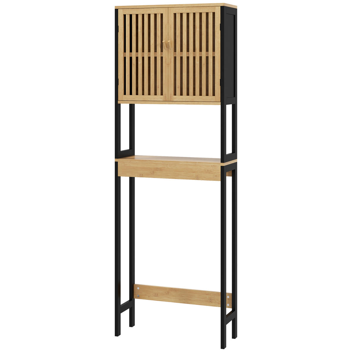 BADEZIMMERREGAL DE-15883 mit 2 Türen & offenem Fach Bambus - Naturfarben, Holzwerkstoff (21.5/172/60cm) - ComfortXL