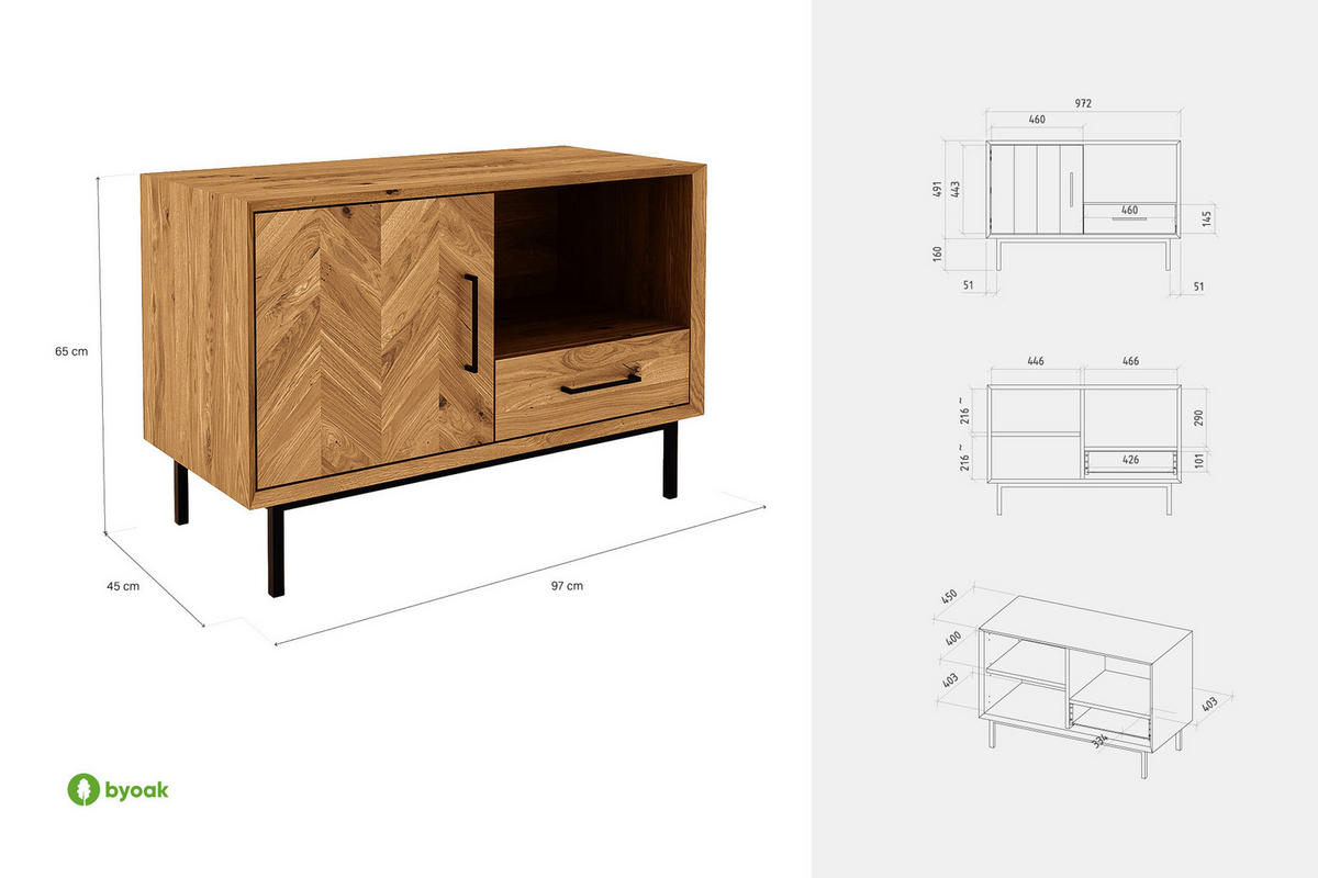 KOMMODE LEON Kernbuche - Kernbuche, Holz (97/65/45cm) - byoak