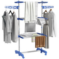 WÄSCHESTÄNDER DE-09792 4 Ebenen klappbar mit 6 Rollen Blau+Silber - Blau, Metall (142/152/55cm) - ComfortXL