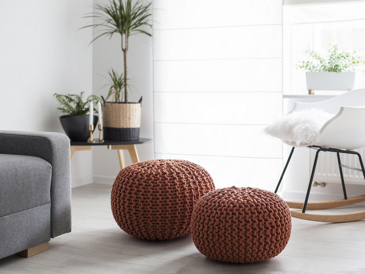 POUF Conrad 50/50/35 cm - Kupferfarben, Naturmaterialien/Textil (50/35/50cm) - Beliani